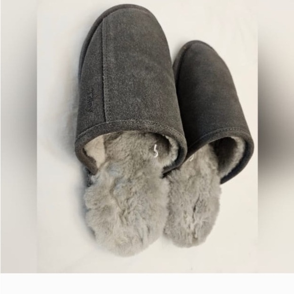 Tilley Premium Shearling Lined Slip On Grey Leather Slipper Rubber Sole … - Picture 2 of 7